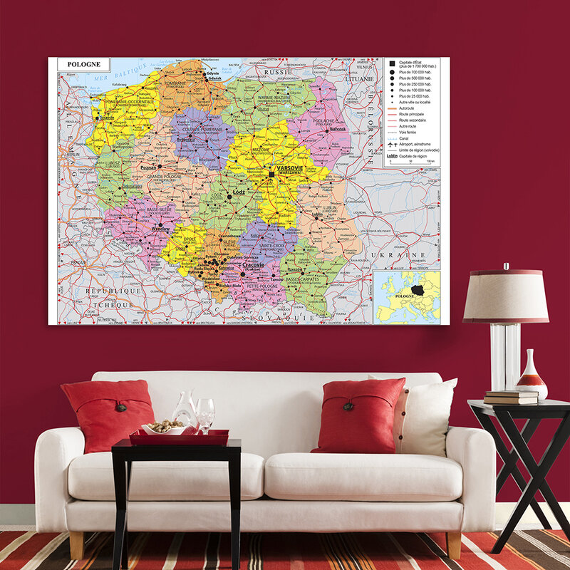 225*150cm la polonia mappa politica (In francese) grande Poster Non tessuto tela pittura soggiorno decorazione della casa materiale scolastico