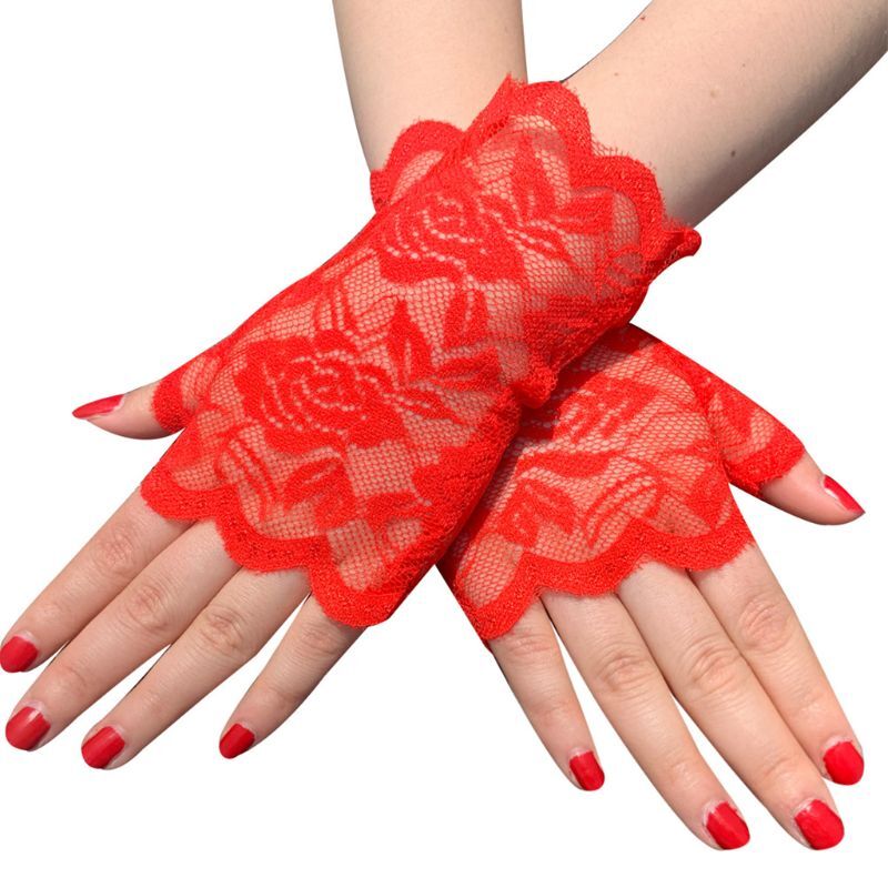 Kobiety letnia kwiecista koronka rękawiczki bez palców UV ochrona przeciwsłoneczna rękawice do jazdy