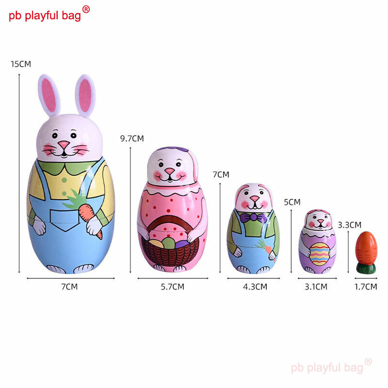 PB игривая сумка, пятислойный мультяшный кролик, животное, русская кукла, деревянное украшение для дома, поделки, Детские Веселые игрушки, подарок HG187