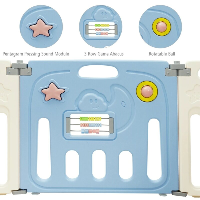 14-Panel Opvouwbare Baby Box Kind Activity Centre W/Lock Deur & Rubber Matten