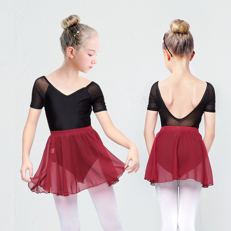 Балетное трико, детское черное танцевальное трико, балетное трико для девочек, костюм с коротким рукавом, боди, трико, сетчатая танцевальная одежда