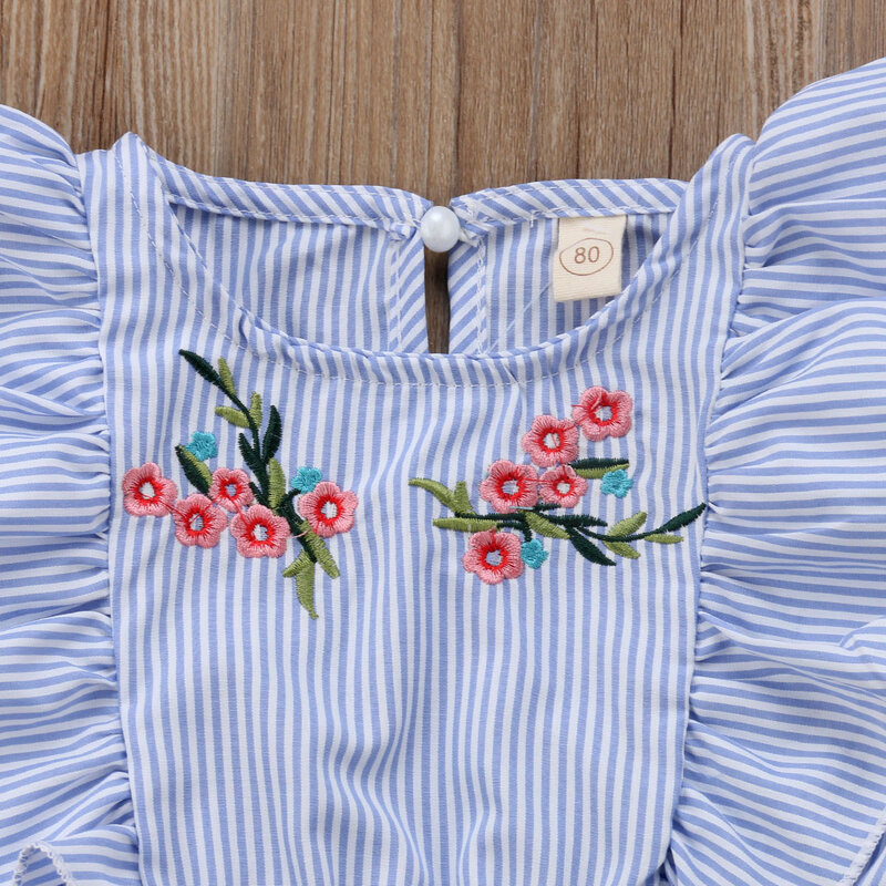 Toddler Kids Baby Girl Flower Stripe Ruffle Romper Jumpsuit Outfits Clothes