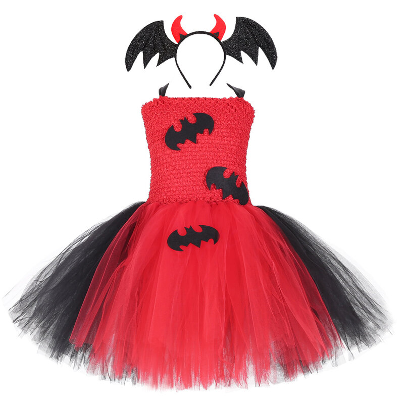 Vampire Bat Halloween Costumes for Girs Kids Carnival Party Fancy Tutu Dress with Wings Bow Children Ghost Witch Cosplay Outfit
