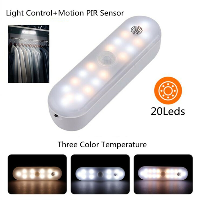 Lampe LED tactile à capteur de mouvement, Rechargeable par USB, sans fil, variateur tactile, pour placard, garde-robe, armoire de cuisine