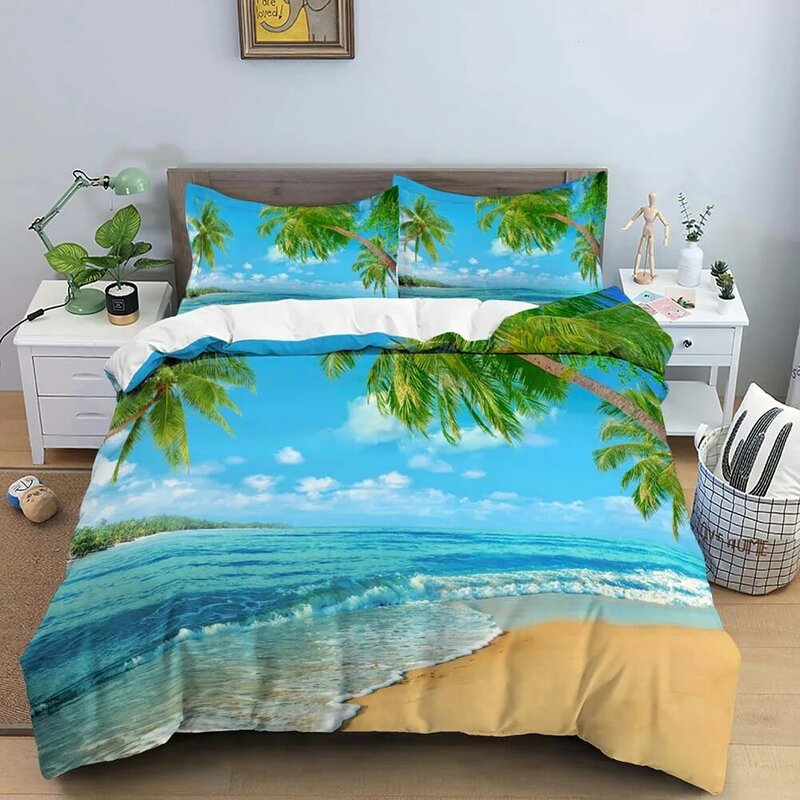 3D Duvet Cover Sea View Pattern Feather Bedding Set Double 210x210 Quilt Cover With Zipper Closure King Size Comforter Cover
