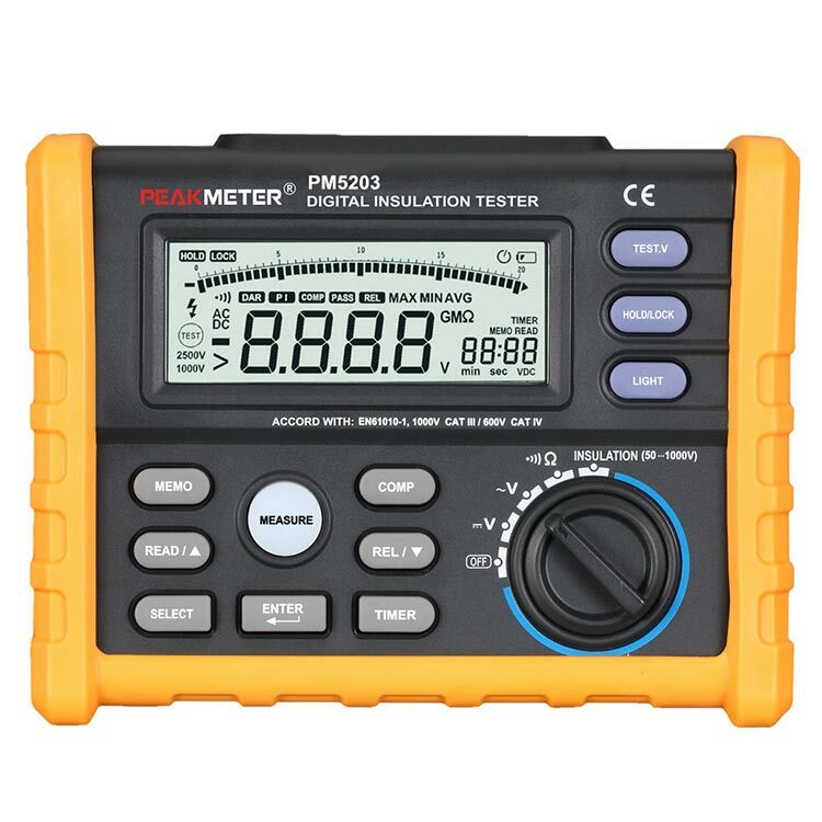 PEAKMETER-MS5203 Testeur d'isolant numérique, Megaohm, Shake Meter, 50-1000 Volt Ohm Multimètre