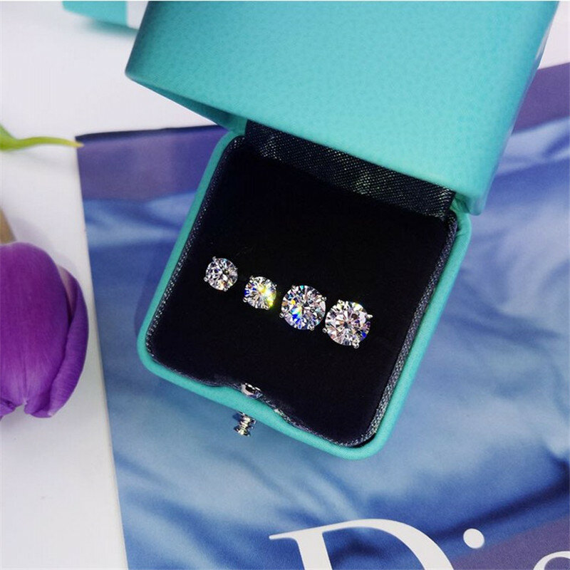 Solitaire 5mm/9mm Labor Diamant Stud Ohrring Echt 925 sterling silber Schmuck Engagement Hochzeit Ohrringe für Frauen männer Charme Geschenk