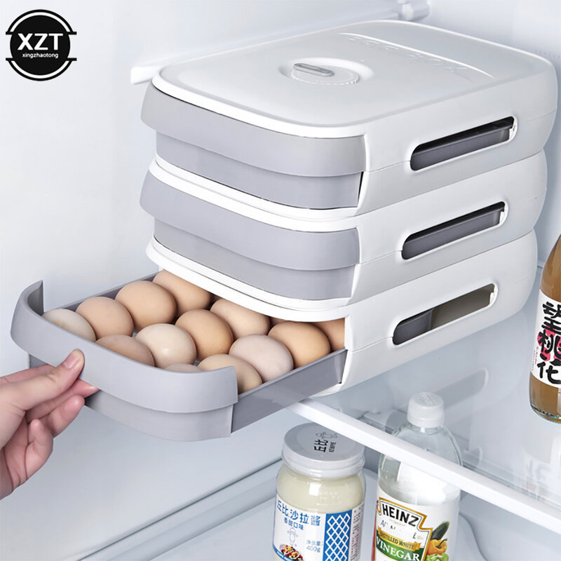 Stapelbar Ei Halter Storage Box Schublade Automatische Roll Kühlschrank Eier Organizer Raum Saver Container Küche Veranstalter