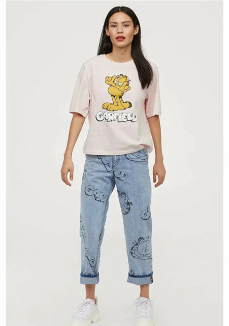 Withered england high street vintage cute cartoon mouse cat loose jeans woman high waist jeans ankle length harem jeans women