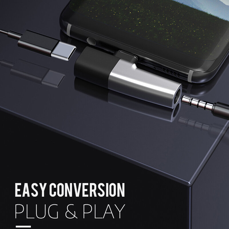 UTHAI C61 type-c do 3.5mm Audio ładowanie 2 w 1 Adapter dla Macbook Android Converter szybkie ładowanie MINI rozmiar USB c adaptery muzyczne