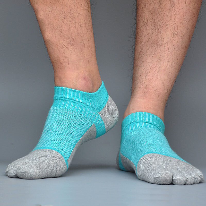 Chaussettes en coton à cinq doigts pour hommes, en maille respirante, confortable, Anti-Friction, couleur vive, avec orteils