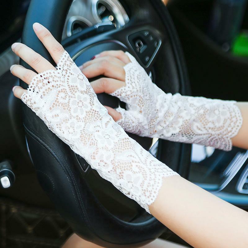 Кружевные перчатки, летние женские модные кружевные солнцезащитные перчатки с открытыми пальцами для вождения и езды, свадебные танцевальные рукавицы
