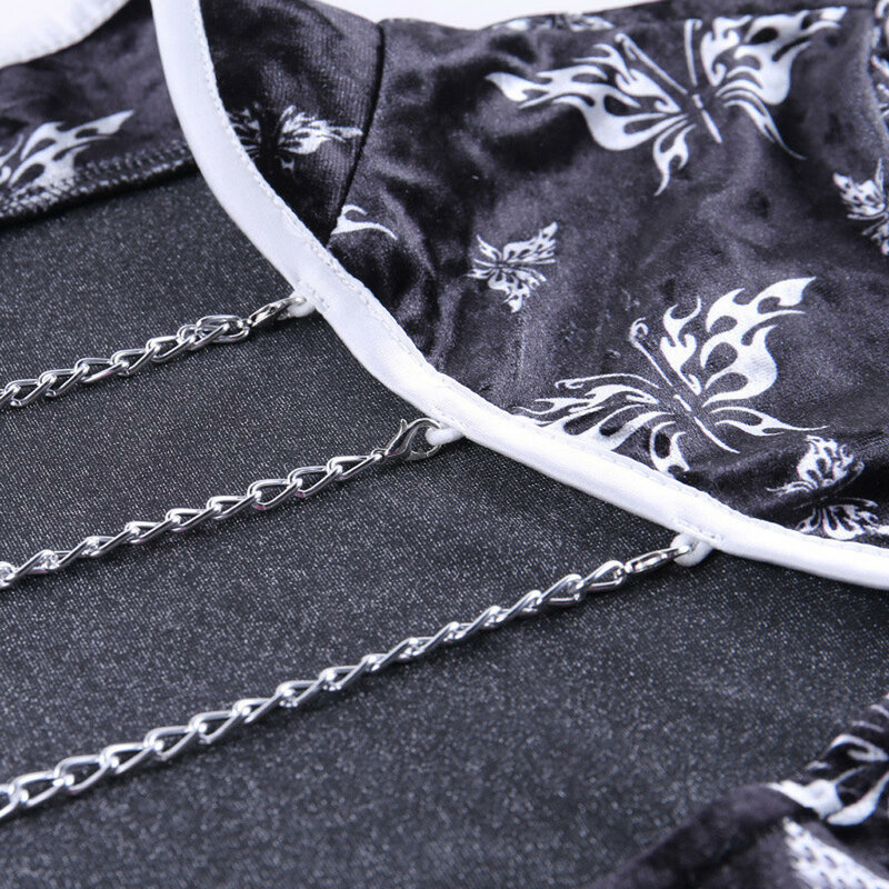 Seksowny nadruk z motylem Cheongsam damskie topy i bluzki gotyckie damskie bluzki moda łańcuszek bluzka z wycięciami dla kobiet