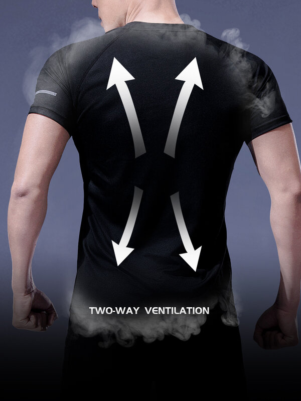 ランニングシャツドライフィットジムシャツ男性通気性のスポーツトレーニング速乾性弾性ルエ半袖反射