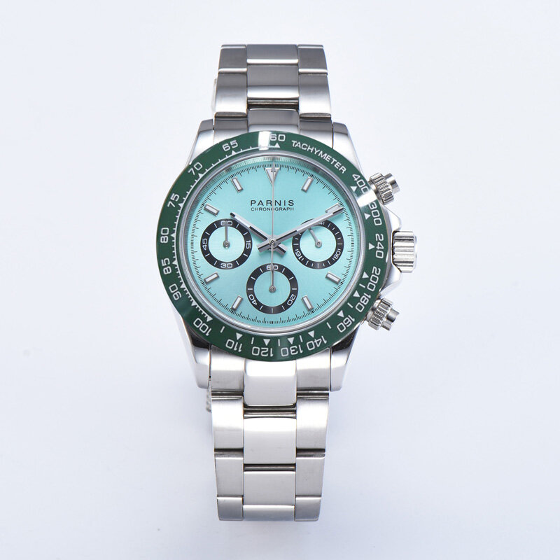 Fashion Parnis casing Stainless Steel 39mm jam tangan kuarsa pria jam tangan Chronograph kristal safir mewah jam tangan pria tahan air 2024