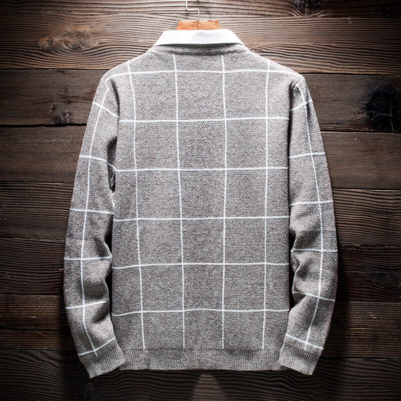 Mrmt-男性用の襟付きの薄い市松模様のシャツ,偽のツーピースのセーター,男性用のプルオーバー,新しいブランド,秋冬,2022