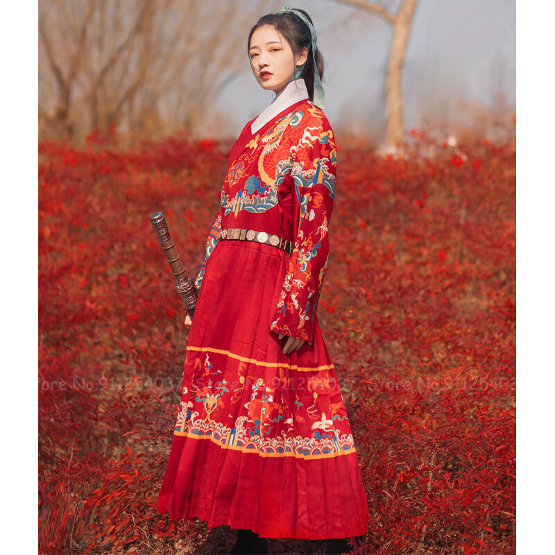 Gaun Tradisional Dinasti Ming Hanfu Gaun Jubah Gambar Angsa Naga Gaya Cina Wanita Gaun Retro Pasangan Kostum Cosplay