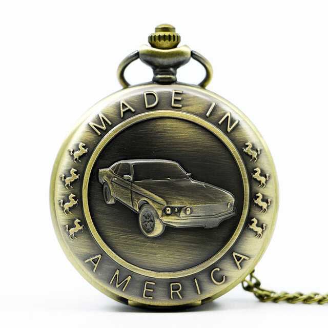 Jam tangan saku mobil antik klasik, liontin rantai ukiran keren Jam pria hadiah terbaik untuk anak laki-laki