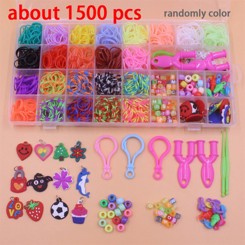 600-1500pcs+ Colorful Loom Bands Set Candy Color Bracelet Making Kit DIY Rubber Band Woven Bracelet Kit Girls Craft Toys Gifts