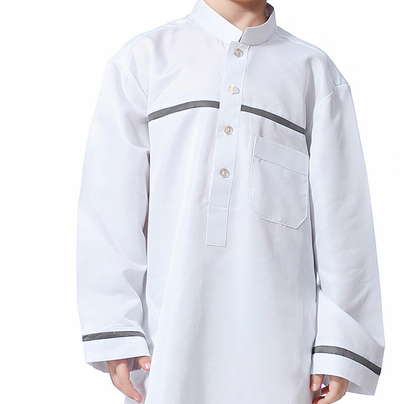 Autumn Muslim Kids Abaya For Boys Jubba Thobe Long Sleeves Arab Teenagers Islamic Clothing Children Dubai Stripes Robe Kaftan