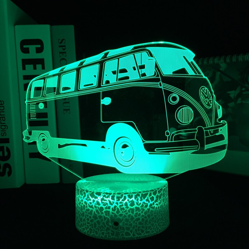 Lámpara de autobús escolar 3D, luz nocturna LED óptica para bebé, decoración de habitación de niños, luz nocturna RGB, 3D Sensor táctil, regalo para niños, lámpara de escritorio