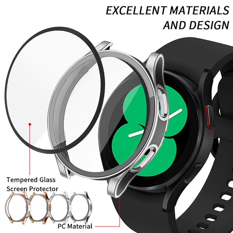 Funda + cristal templado para Samsung Galaxy Watch 4, Protector de pantalla completa, parachoques, carcasa dura de 44mm, 40mm, 44mm