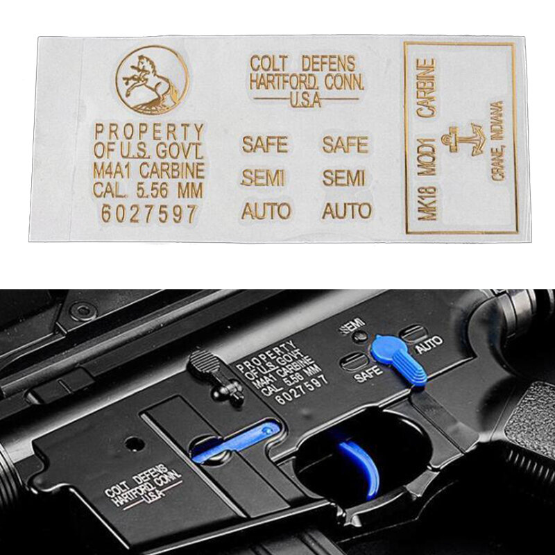 Металлическая Наклейка для страйкбола золотого/серебряного цвета для гелевого бластера M4A1, наклейка на корпус пистолета M4, карабин 5,56, аксессуары, охотничье снаряжение