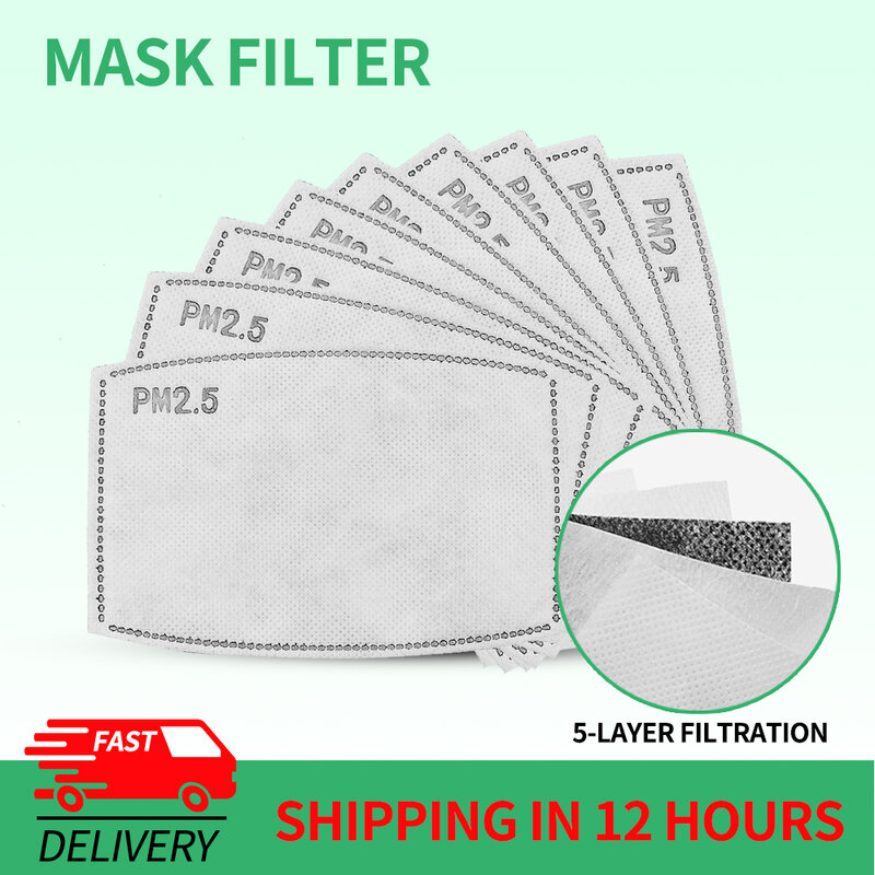 50/100/200 Uds PM2.5 máscara de filtro de papel 5 capas antipolvo máscara facial carbón activado filtro de papel para niños adultos