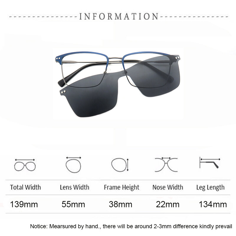 IENJOY Men Sunglasses Women Clip On Magnetic Glasses Frame Metal Suqare UV 400 Polarized Glasses for Driving Fishing