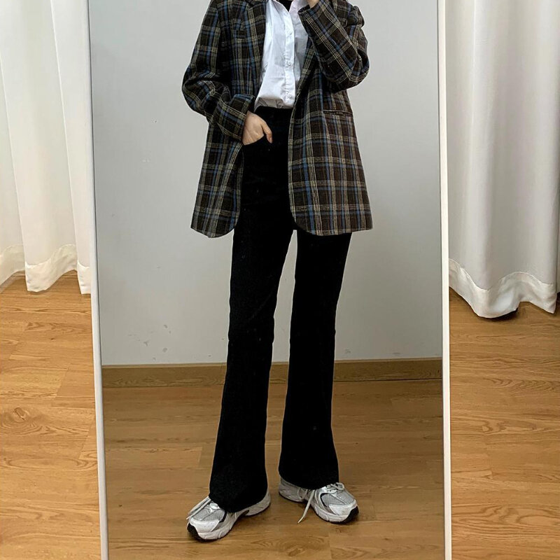 Jeans Frauen Denim Braun Mode Alle-spiel Boot Cut Frühling Herbst Hosen Hohe Taille Dünne Elastizität Koreanische Stil Straße