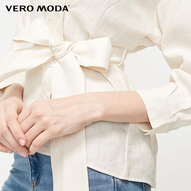 Женская льняная рубашка с декоративной талией в минималистическом стиле Vero Moda | 319131530
