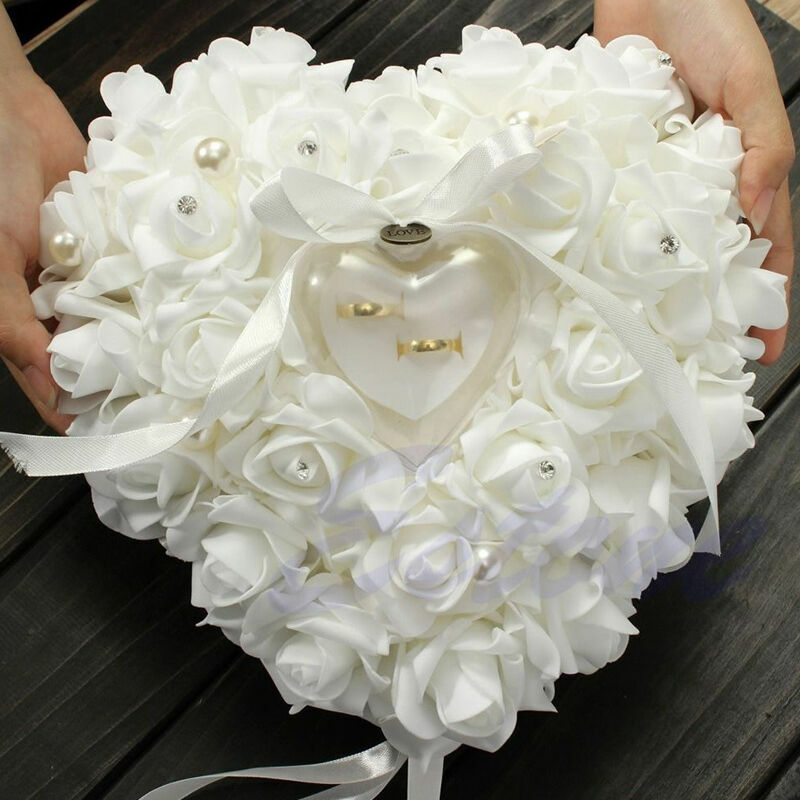 1個ジュエリーケースハート花リングボックスロマンチックな結婚指輪枕クッションパーソナライズホルダーバレンタインの日ギフト2021