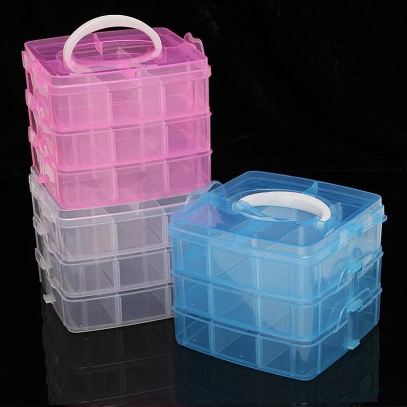 3 Lagen 18 Rekken Opbergdoos Sieraden Container Parel Organizer Home Storage Case Organisatie Clear Plastic Sieraden Opbergdoos