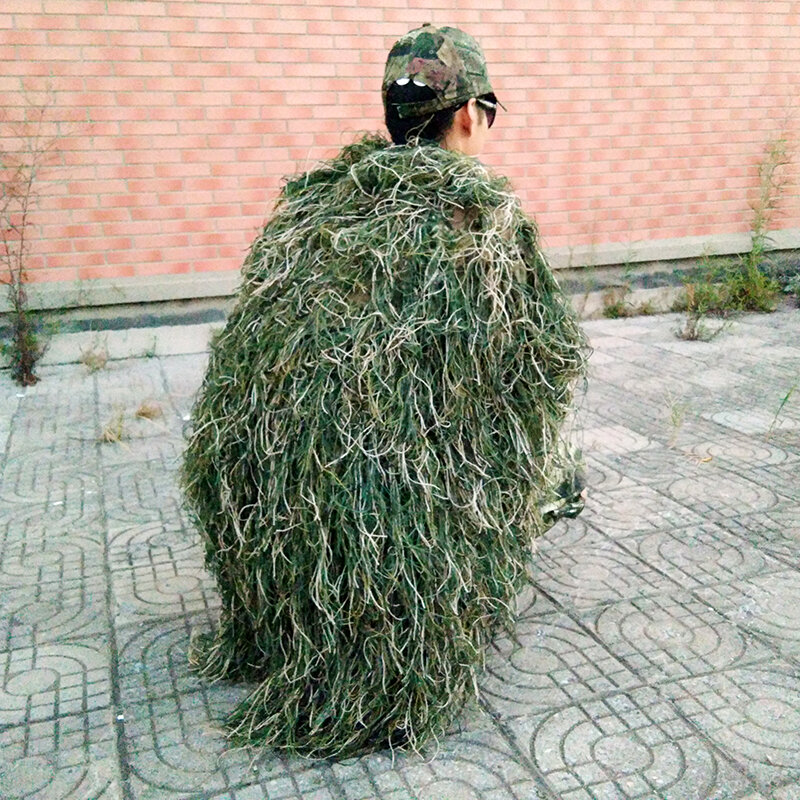 Uomini Ghillie coperte/copertura Camouflage Ghillie Suit Hat Handmade Knitting 80x90cm mantello da caccia Camouflage Hunting Clothes Cover