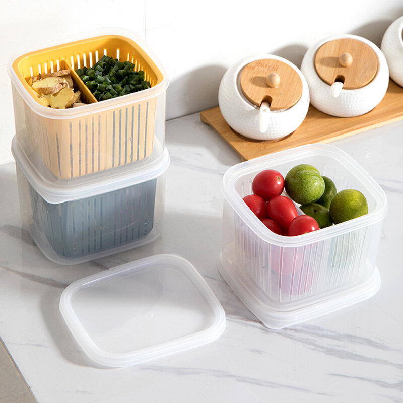กล่องเก็บของสดกล่องระบายน้ำสำหรับตู้เย็นกล่องเก็บหัวหอมผักผลไม้ขิงกระเทียมกล่องเก็บของในครัวปิดสนิท