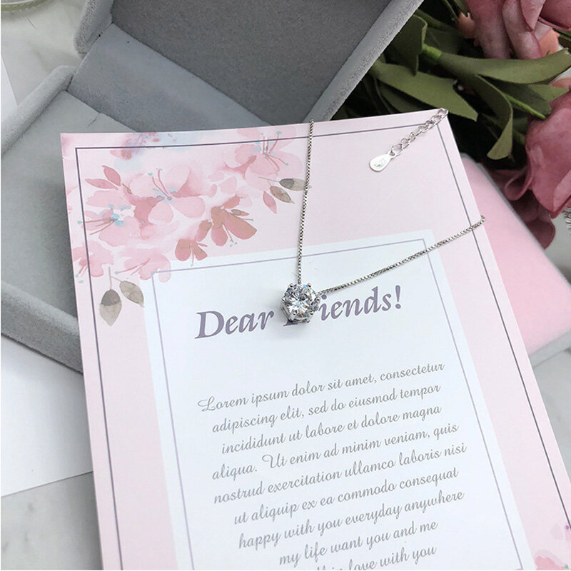 Kalung Liontin Zirkon AAA Choker Bulat Sederhana Geometris Perak Murni 925 Lucu untuk Perhiasan Pertunangan Wanita NK005