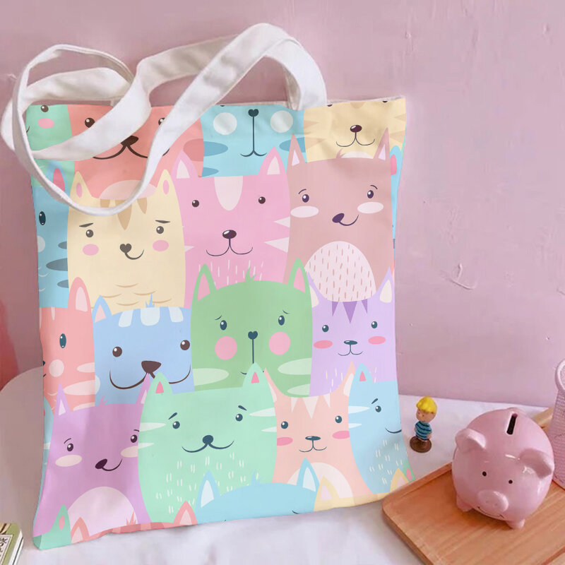 Трендовая 3D Женская Складная Холщовая Сумка-тоут, милая забавная Повседневная вместительная сумка-тоут для покупок с мультяшными животными, розовая дамская сумочка на плечо