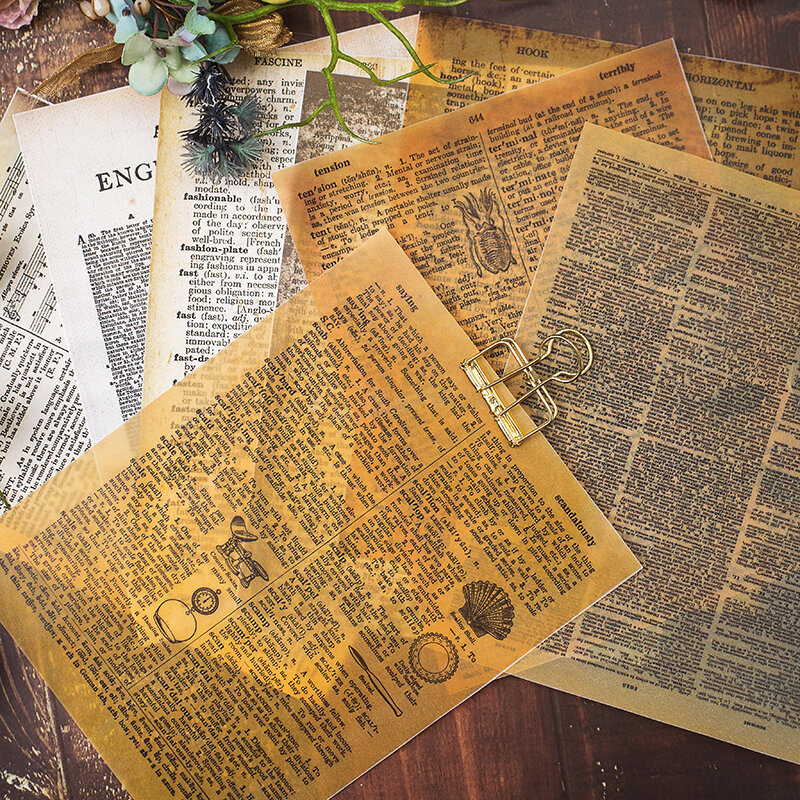 8 Buah/Paket Kertas Vellum Huruf Inggris Vintage untuk Proyek Jurnal Sampah Pembuatan Kartu Perencana Senang Buku Tempel
