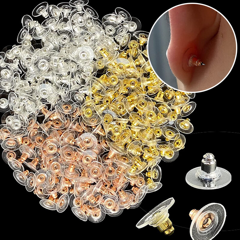 200Pcs Alloy Rubber Earring Backs Stopper Earnuts Stud Earring Back Supplies for Jewelry DIY Jewelry Findings Making Accessories