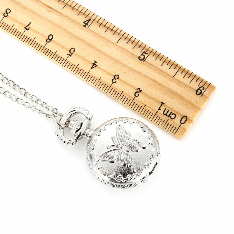 Fashion Vintage Quartz Pocket Watch Alloy Flowers Butterfly Women Lady Girls Necklace Pendant Sweater Chain Clock Gifts EIG88