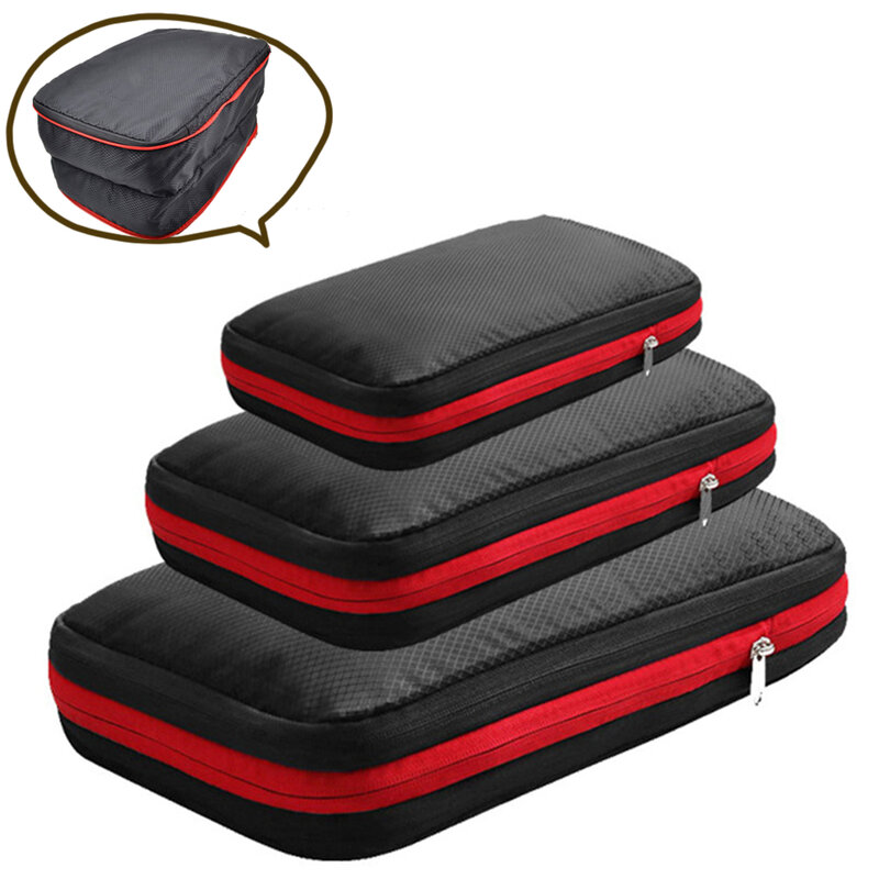 Double Layer Travel Storage Bag Set para roupas, Organizador Tidy, Mala Pouch, Cubo De Embalagem De Compressão