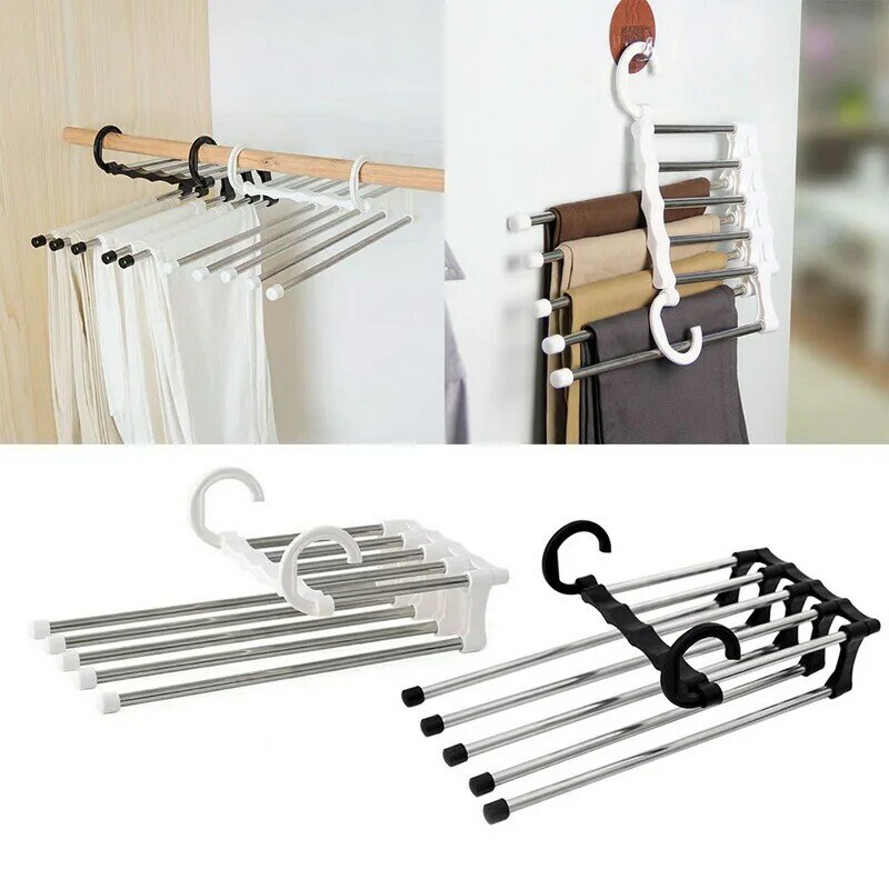 Newest 5 in 1 Pant Rack Multifunction Shelves Stainless Steel Multi-functional Wardrobe Magic Trouser Hangers Dropshipping