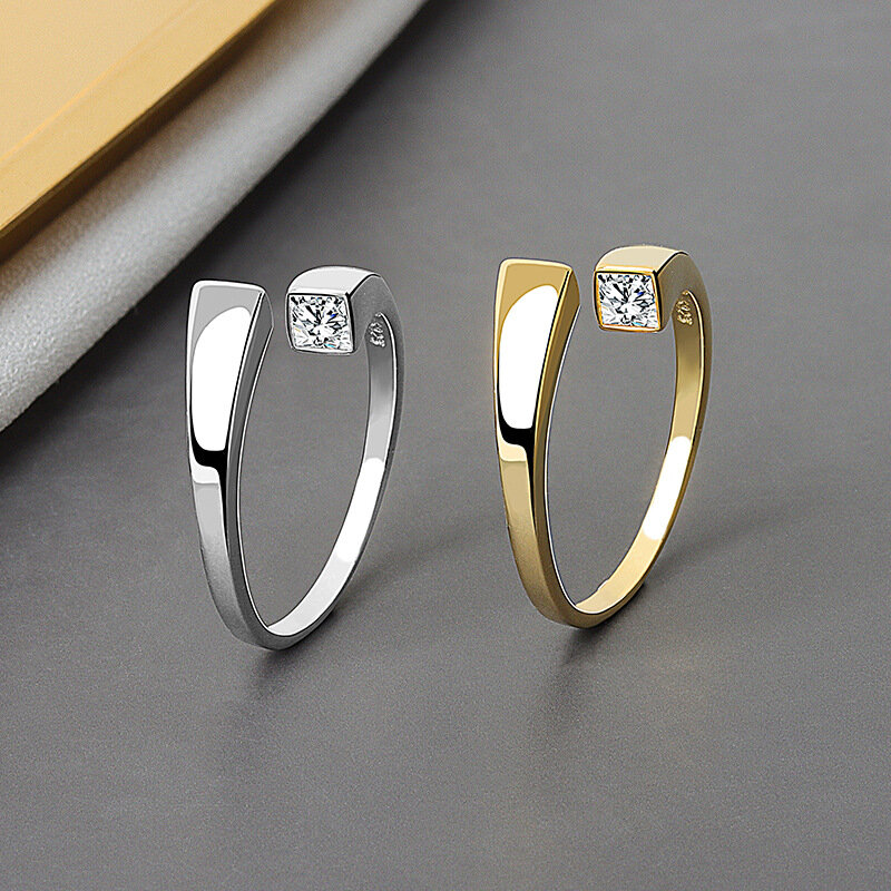Cincin Perak Murni 925 Asli untuk Wanita Antik Zirkon Cincin Pertunangan Bundar Terbuka Perak 925 Perhiasan Anillos Mujer