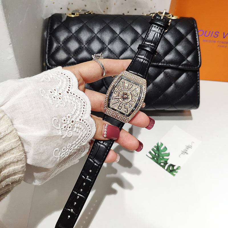 Tonneau Relógio de quartzo feminino, marca superior, luxo, relógios vintage, strass, moda, M020
