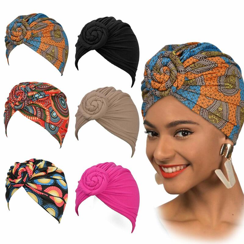2022แฟชั่นผูก Knot Head Wraps สำหรับผู้หญิงผ้าโพกศีรษะ Bonnet แอฟริกัน Headtie Headwrap โบฮีเมียมุสลิม Hijab หมวก