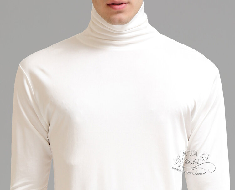 Conjunto de pijama de malha de seda masculina, grosso de amoreira de seda de outono com gola alta, roupa interior térmica de 100%