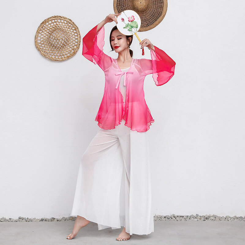 Vestido de traje de baile tradicional chino para mujer, ropa de ejercicio de baile clásico, blusas superiores, pantalones largos, talla XL