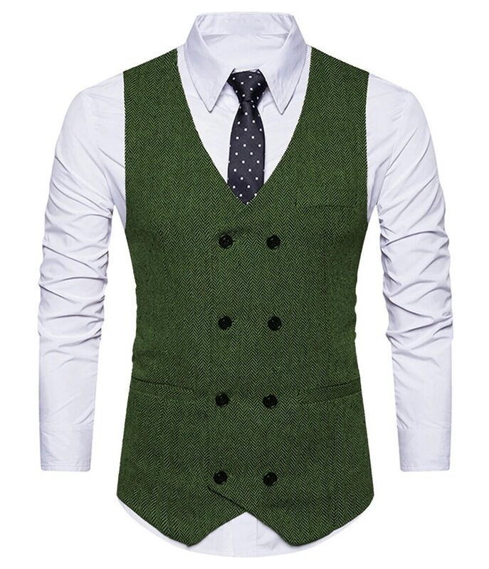 Gilet da uomo in Tweed di lana Slim Fit per il tempo libero gilet in cotone Gentleman motivo a spina di pesce Beckham Business Brown Wedding Groom