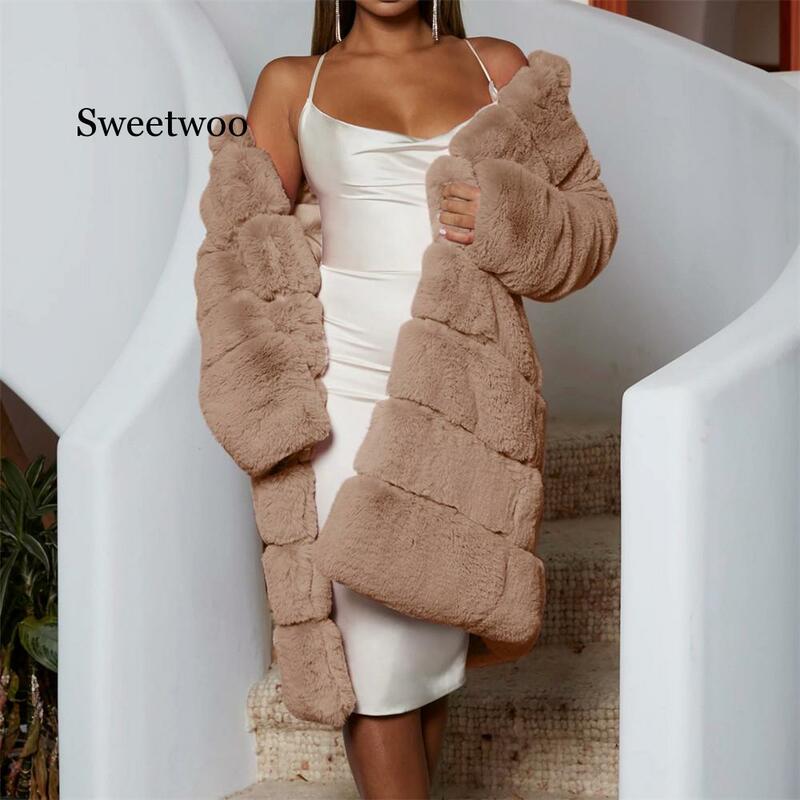 Manteau d'hiver en fausse fourrure pour femme, Long, épais et chaud, décontracté, de luxe, surdimensionné, noir, Cardigan, vêtements d'extérieur, 2020