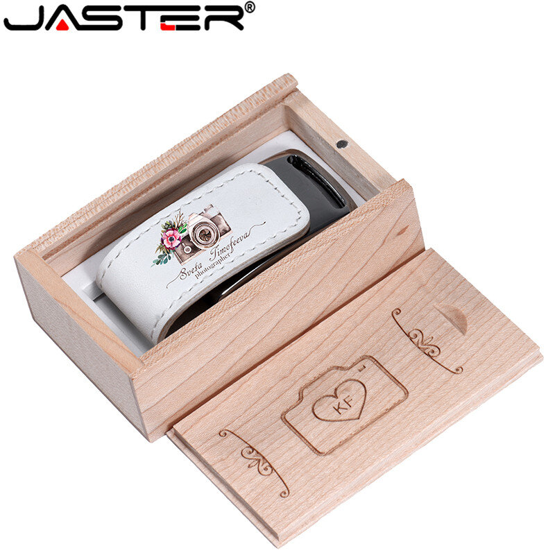 Jaster Memory Stick Custom Bedrijf Logo Pen Drive 128 Gb Lederen Usb Flash Drives 64Gb Pendrive Houten Doos Over 10 Pcs Gratis Logo
